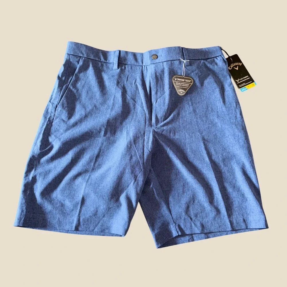 Callaway Mens Golf Shorts 36 Peacoat Heather Blue Swing Tech Flex CGBFA030GG NEW